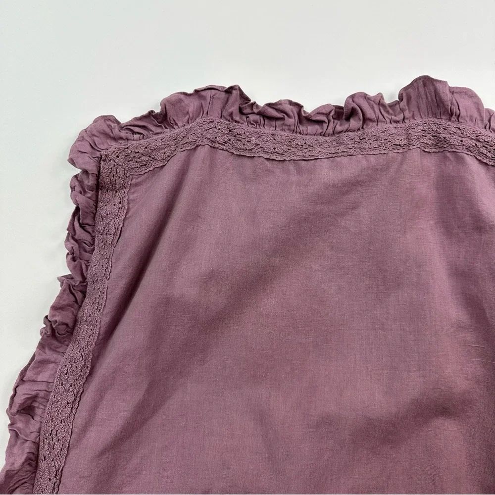 Tahari Home Lavender Shabby Chic Lace Trim Linen Cotton Euro Pillow Sham